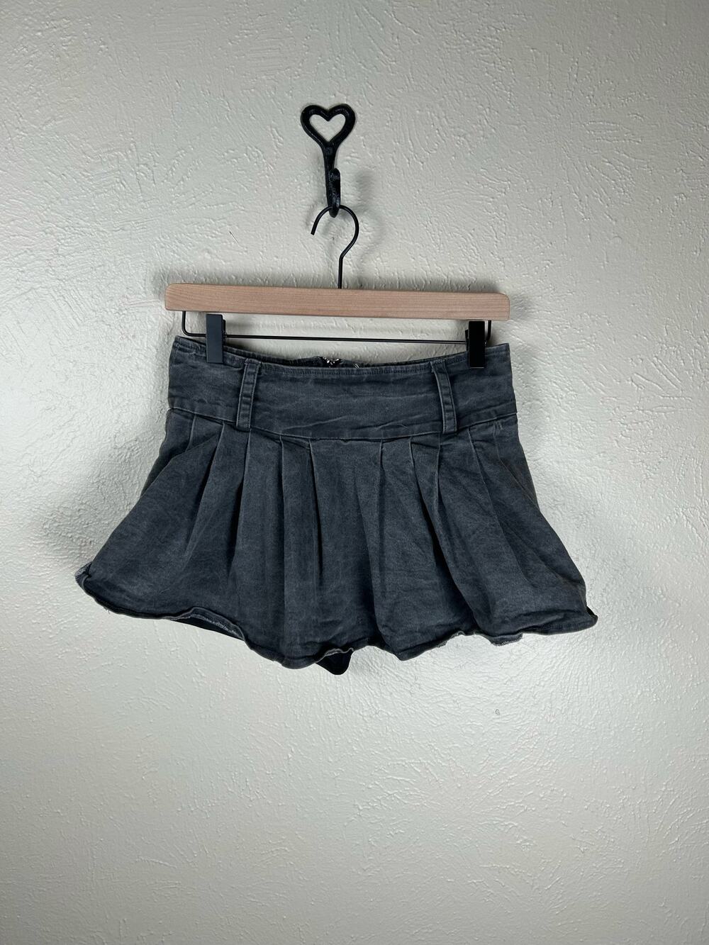 Vintage Y2K Micro Mini Skirt Size Small Skort Black Denim Skater Preppy Grunge